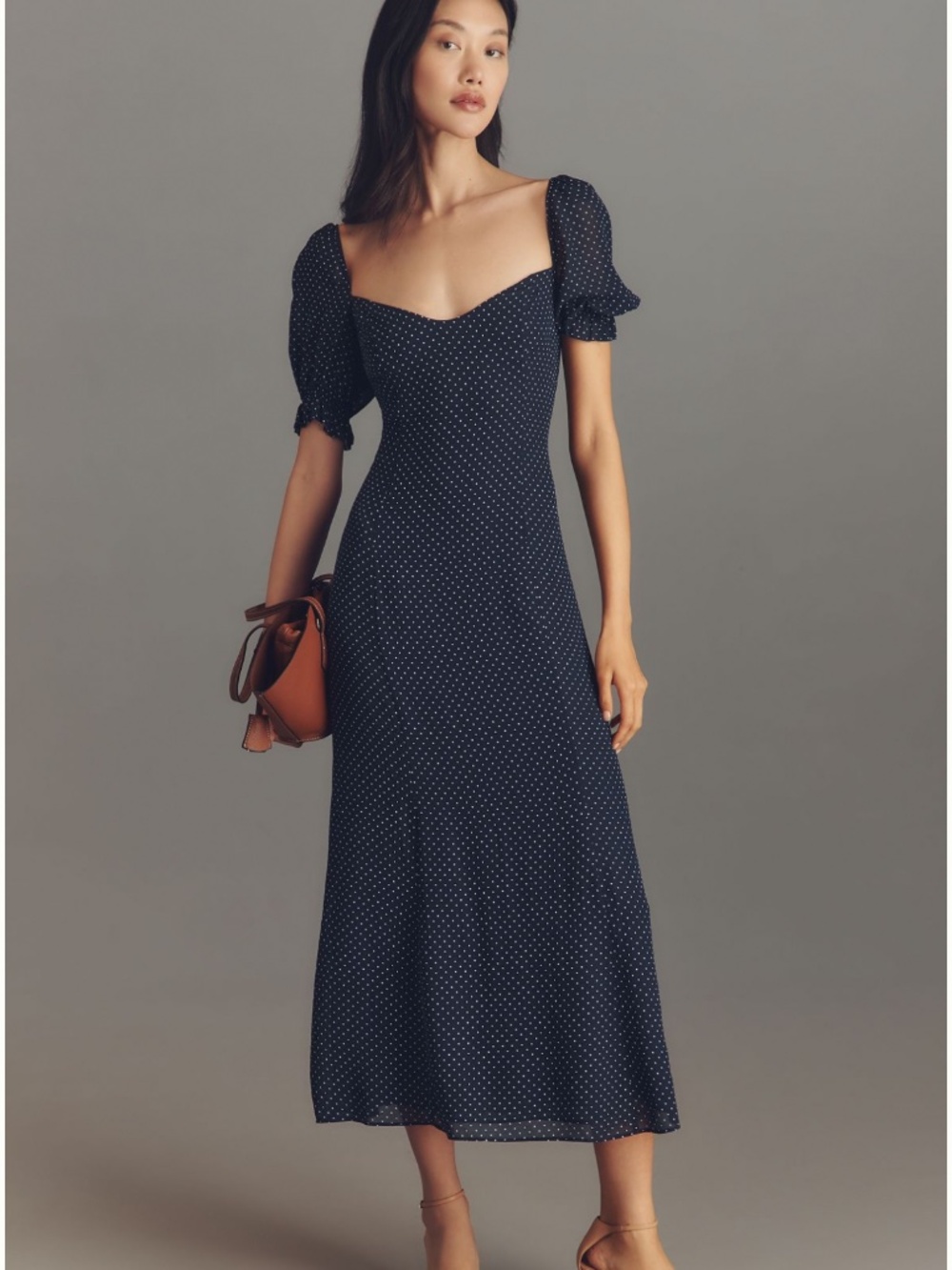 Reformation Gloria Dress 10 NWOT polka dots navy